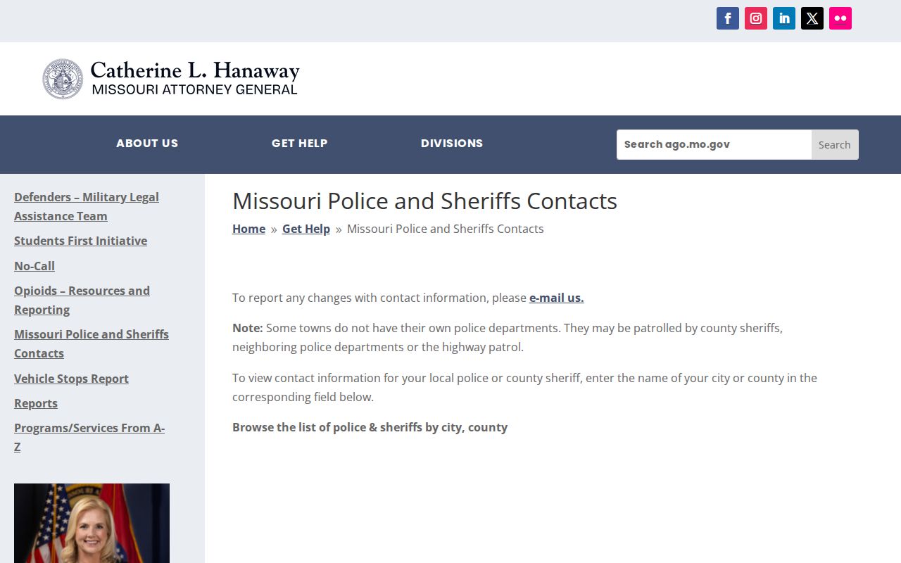 Oregon County Koshkonong booking-record lookup source at Missouri police and sheriff agency contacts