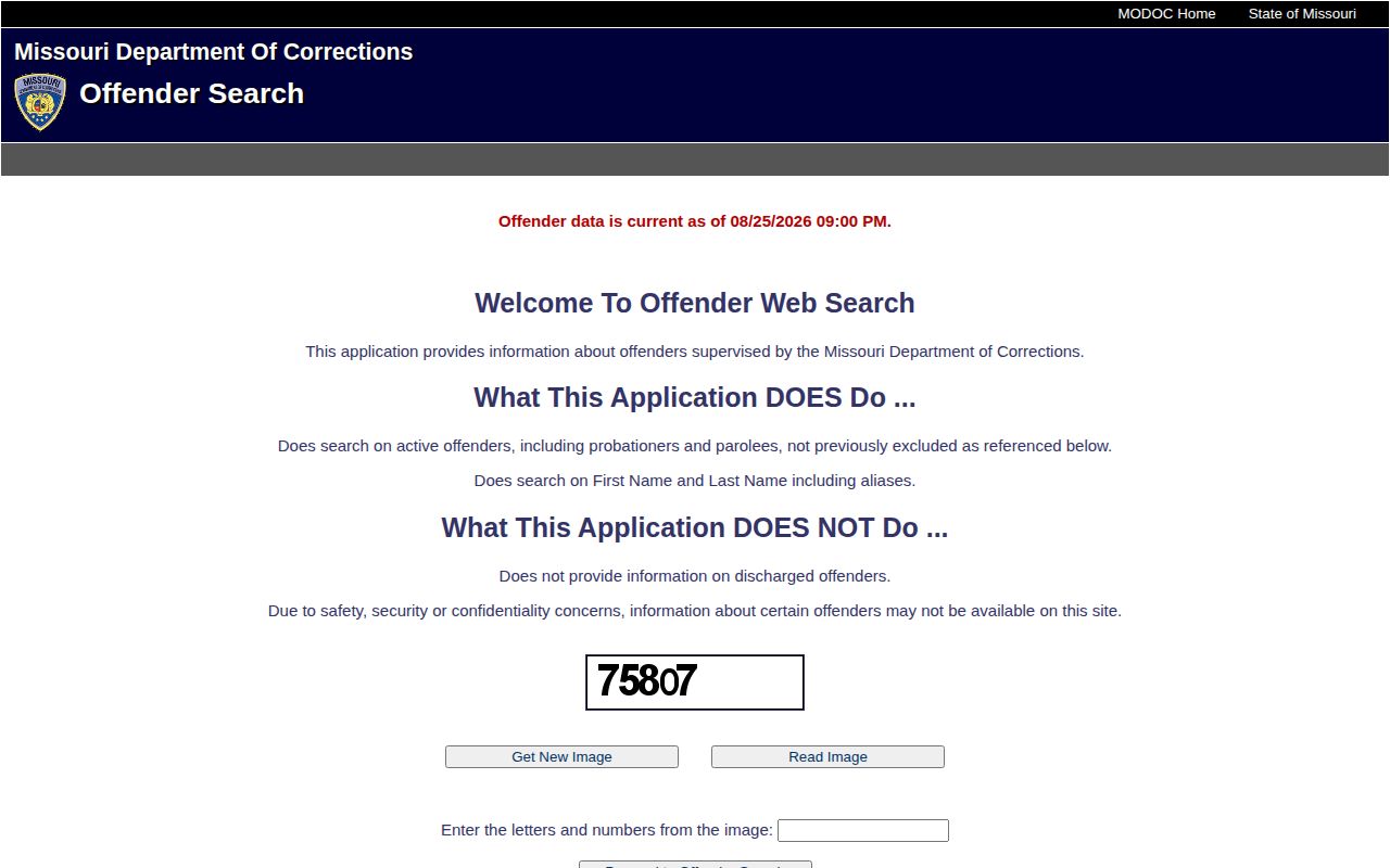 Missouri Department of Corrections public offender search for state custody or supervision